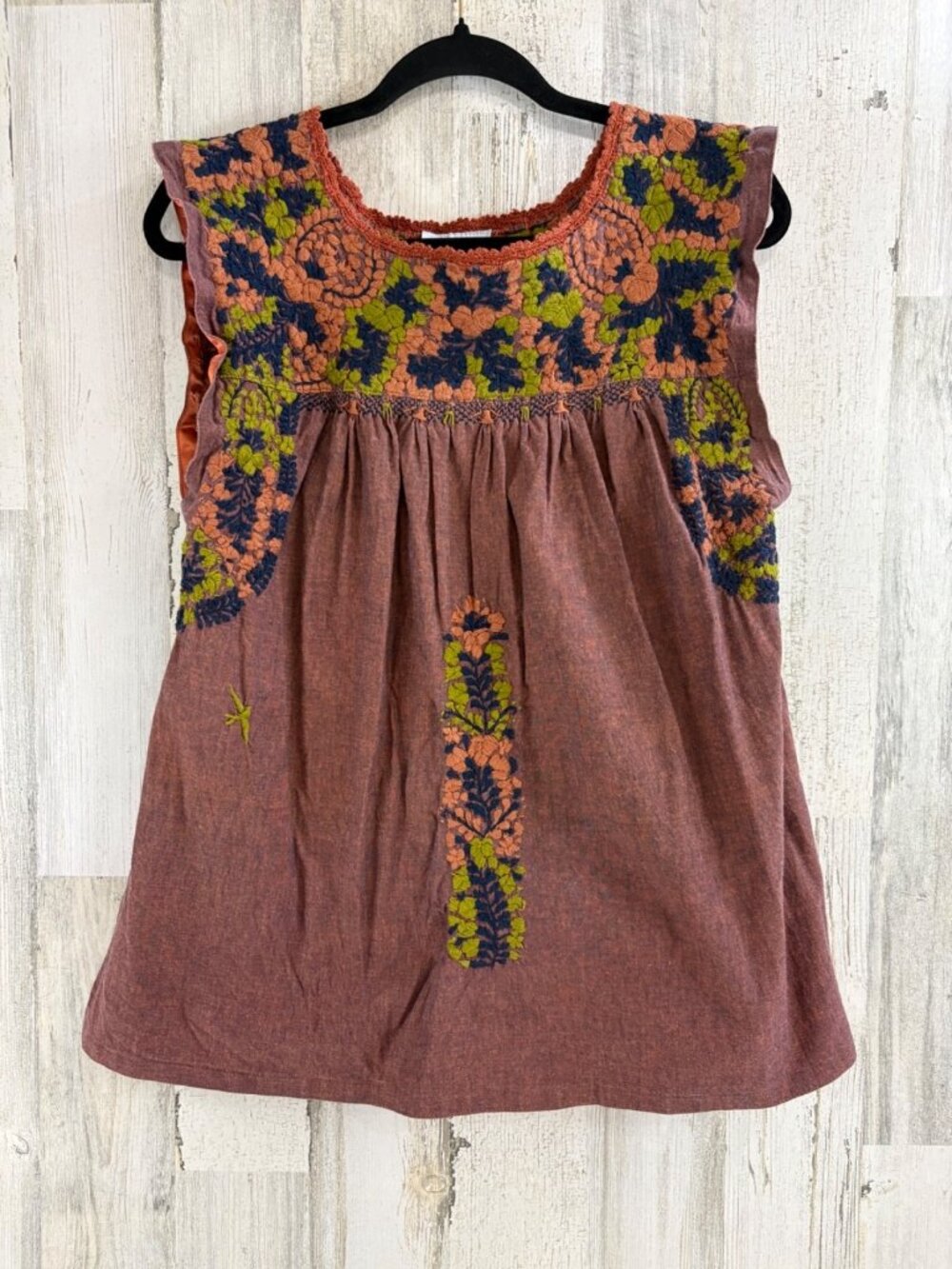 Mi Golondrina Sz L Autumn Colors Embroidered Top
